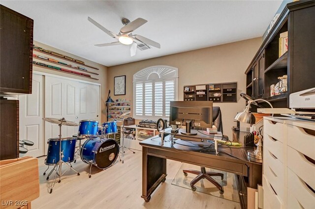 11417 Rock Cove Way, Las Vegas, NV 89141 - home office with wood finished floors and a ceiling fan