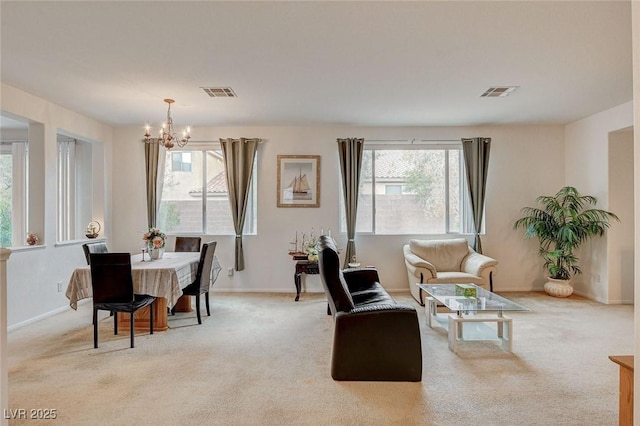 7427 Wagonwheel Ranch Way, Las Vegas, NV 89113 - living area featuring a chandelier, healthy amount of natural light, and light colored carpet