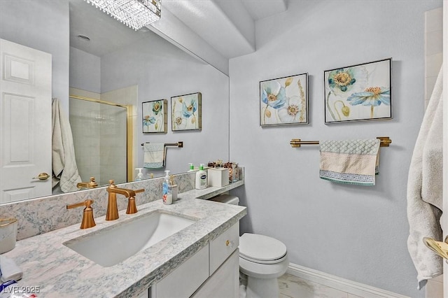 2021 Waterbury Ln, Las Vegas, NV 89134 - bathroom with tiled shower, vanity, and marble look tile flooring