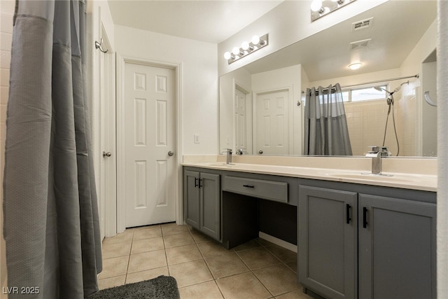 3412 Bearpin Gap Ln, Las Vegas, NV 89129 - full bathroom featuring tile patterned flooring, double vanity, and a shower with curtain