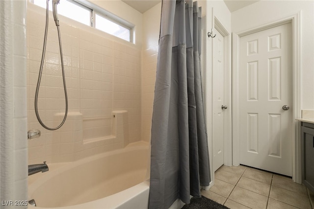 3412 Bearpin Gap Ln, Las Vegas, NV 89129 - bathroom featuring tile patterned flooring, shower / bathtub combination with curtain, and vanity