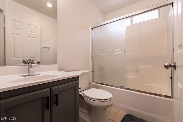 3412 Bearpin Gap Ln, Las Vegas, NV 89129 - full bath featuring vanity, combined bath / shower with glass door, tile patterned flooring, and recessed lighting