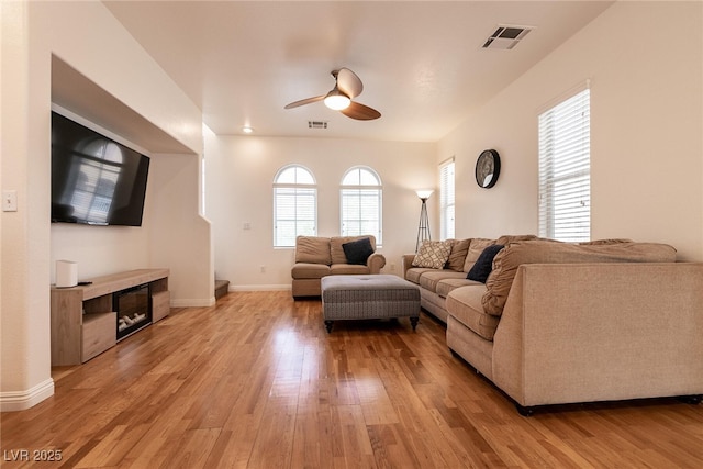 3412 Bearpin Gap Ln, Las Vegas, NV 89129 - living room with ceiling fan and light wood finished floors