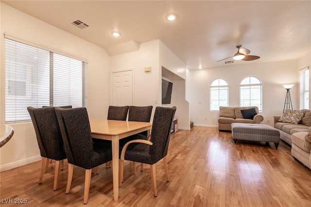 3412 Bearpin Gap Ln, Las Vegas, NV 89129 - dining area with light wood-type flooring, a ceiling fan, and recessed lighting