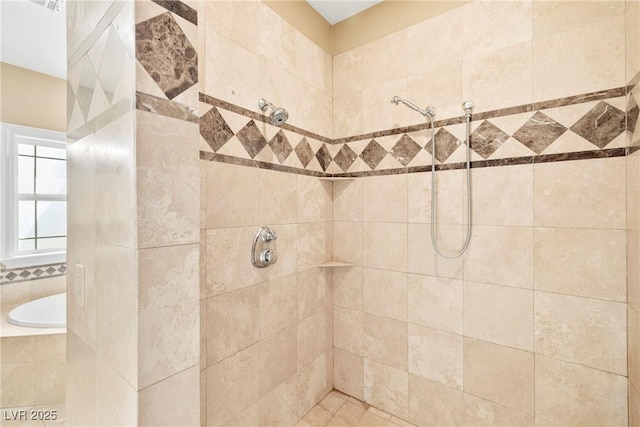 2477 Adobe Wells Dr, Logandale, NV 89021 - bathroom featuring tiled shower and a garden tub