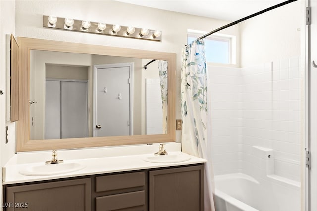 6044 Seneca Springs St, Las Vegas, NV 89130 - full bath featuring double vanity and shower / bathtub combination with curtain
