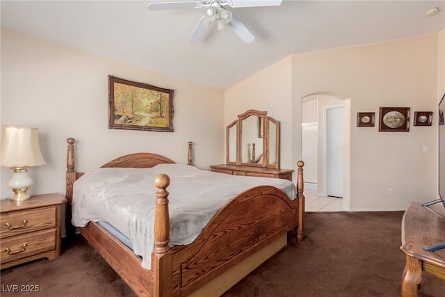 8840 Spinning Wheel Ave, Las Vegas, NV 89143 - carpeted bedroom with arched walkways and ceiling fan