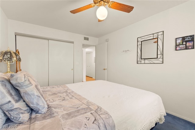 3152 Tarpon Dr Unit 203, Las Vegas, NV 89120 - bedroom featuring a closet, a ceiling fan, and carpet floors