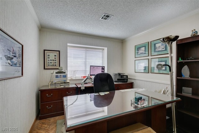 1939 Guinn Dr, Henderson, NV 89074 - office area with ornamental molding and a textured ceiling