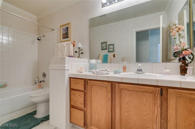 1939 Guinn Dr, Henderson, NV 89074 - full bathroom with ornamental molding, shower / bath combination, vanity, and tile patterned floors
