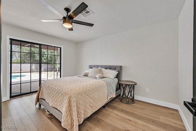 2740 Family Ct, Las Vegas, NV 89117 - bedroom featuring access to outside, light wood-style flooring, and ceiling fan