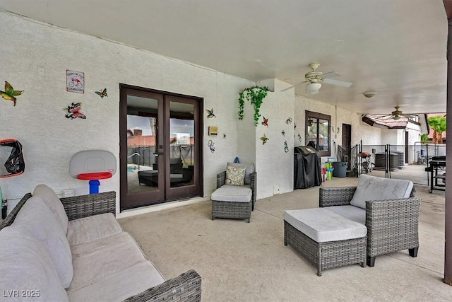 2740 Family Ct, Las Vegas, NV 89117 - view of patio featuring ceiling fan, french doors, and area for grilling