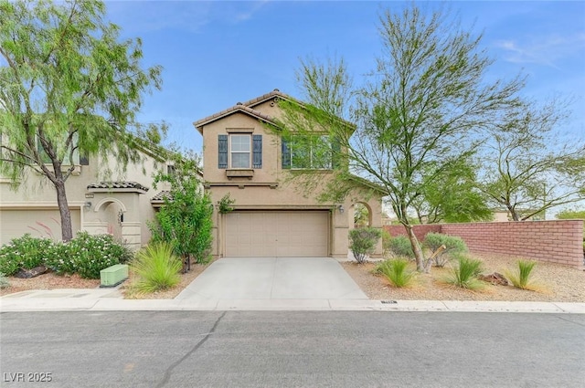 7534 Earnshaw Ave, Las Vegas, NV 89179 - view of front facade with stucco siding, an attached garage, concrete driveway, and a tile roof
