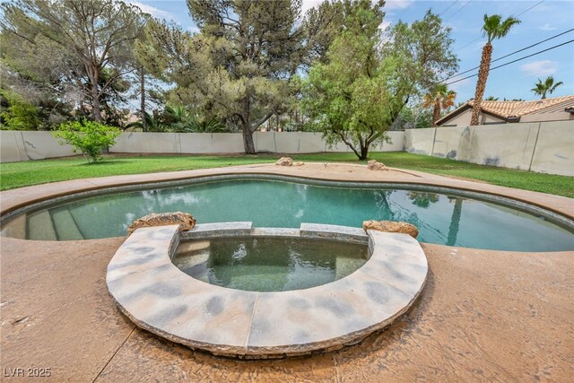 7045 Edna Ave, Las Vegas, NV 89117 - view of swimming pool with a pool with connected hot tub and a fenced backyard