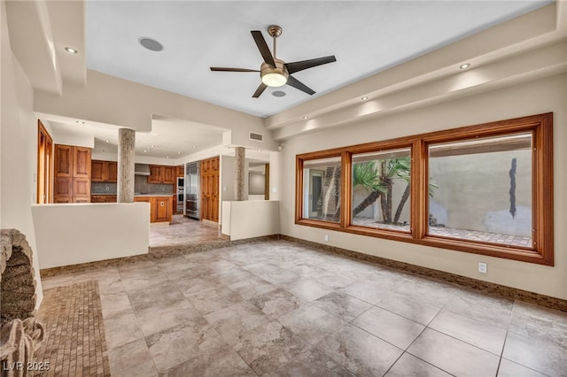 7045 Edna Ave, Las Vegas, NV 89117 - unfurnished living room featuring a ceiling fan and recessed lighting