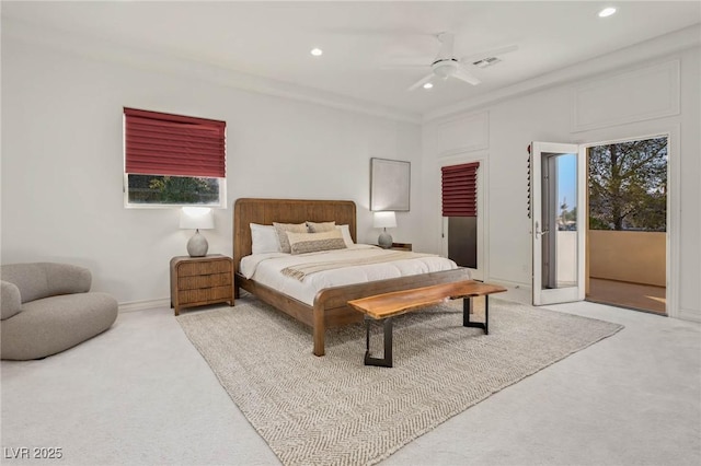 8712 Mesa Canogo Dr, Las Vegas, NV 89148 - carpeted bedroom with recessed lighting, multiple windows, a ceiling fan, and access to exterior
