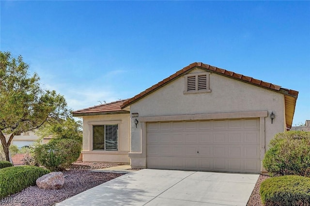 1213 Bistro Bay Ave, North Las Vegas, NV 89086 - mediterranean / spanish house with a garage, stucco siding, driveway, and a tile roof