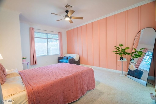 2251 Vangogh Dr, Henderson, NV 89074 - carpeted bedroom featuring ornamental molding and a ceiling fan