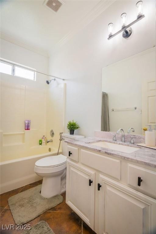 2251 Vangogh Dr, Henderson, NV 89074 - full bathroom with ornamental molding, vanity, shower / tub combination, and tile patterned flooring