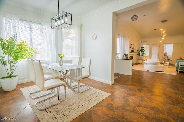 2251 Vangogh Dr, Henderson, NV 89074 - dining room with crown molding and a chandelier