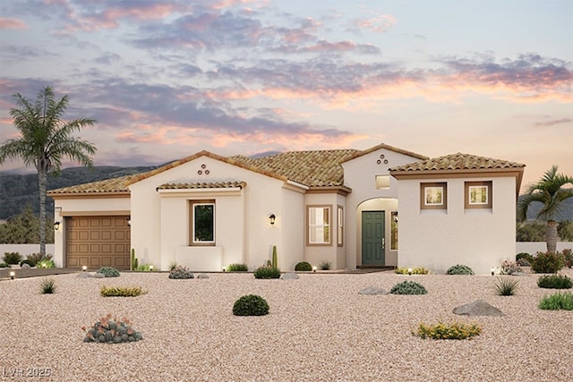 9069 W Hammer Ln, Las Vegas, NV 89149 - mediterranean / spanish-style home with a garage, a tiled roof, and stucco siding