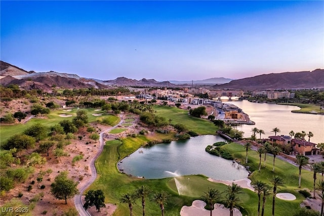 5 Rue Grimaldi Way, Henderson, NV 89011 - aerial view at dusk of a water and mountain view and view of golf course