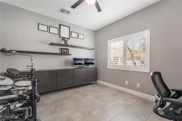1641 Dark Wolf Ave, Las Vegas, NV 89123 - office with ceiling fan and light tile patterned flooring