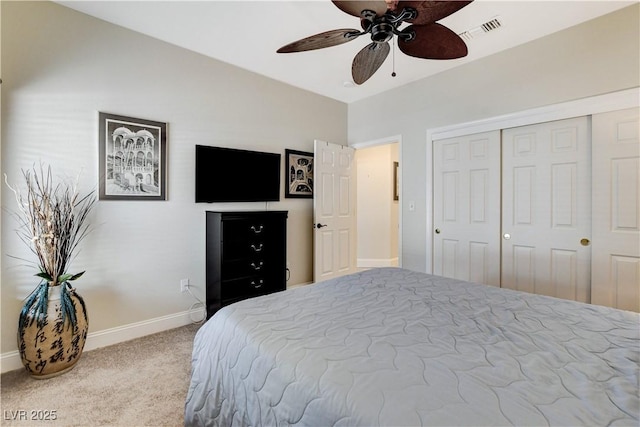 2832 Castle Bar Dr, Las Vegas, NV 89134 - bedroom with carpet floors, a closet, and a ceiling fan