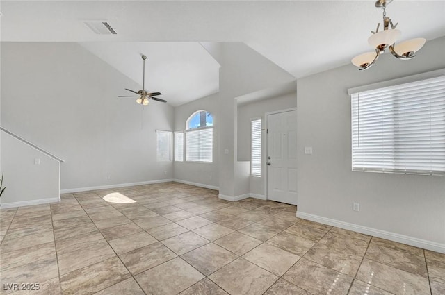 917 Intrigue Way, Las Vegas, NV 89128 - entrance foyer with a ceiling fan, high vaulted ceiling, and a chandelier
