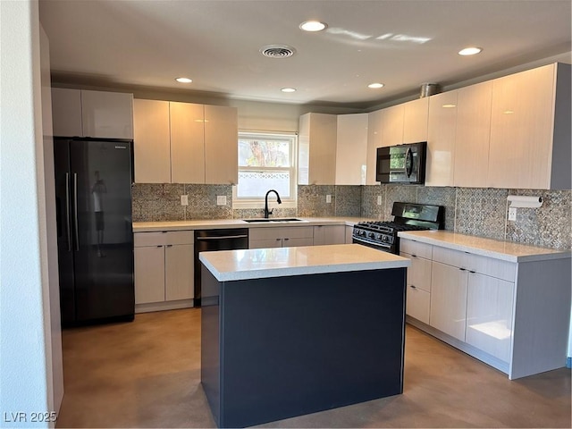 1518 Golden Arrow Dr, Las Vegas, NV 89169 - kitchen featuring freestanding refrigerator, range with gas cooktop, stainless steel dishwasher, finished concrete flooring, and decorative backsplash