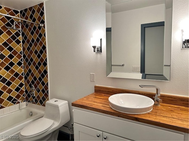 1518 Golden Arrow Dr, Las Vegas, NV 89169 - full bathroom with vanity, shower / bath combo, and a textured wall