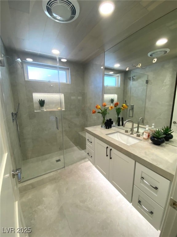 3012 Hawksdale Dr, Las Vegas, NV 89134 - full bath featuring vanity, a shower stall, and plenty of natural light