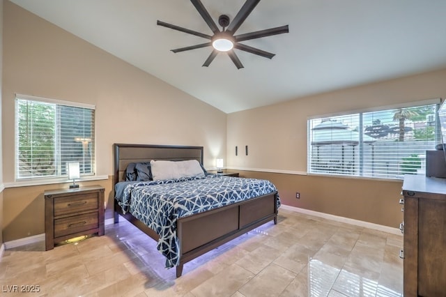 4006 Clove Tree Ct, North Las Vegas, NV 89031 - bedroom with lofted ceiling, ceiling fan, and light tile patterned flooring