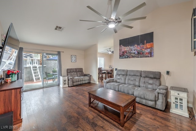 4006 Clove Tree Ct, North Las Vegas, NV 89031 - living area with a ceiling fan, wood finished floors, and high vaulted ceiling