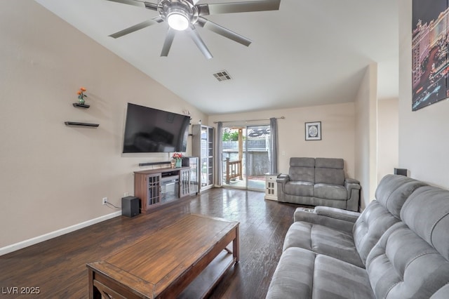 4006 Clove Tree Ct, North Las Vegas, NV 89031 - living area featuring lofted ceiling, ceiling fan, and wood finished floors