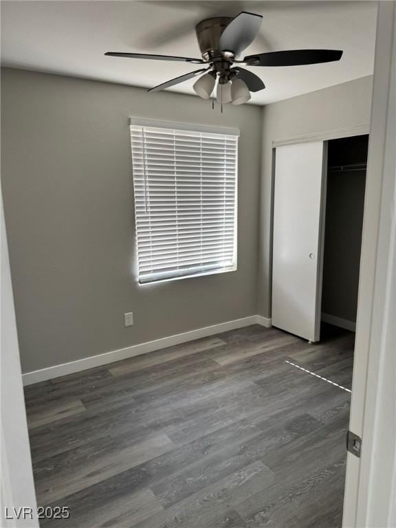 621 Carlos Julio Ave, North Las Vegas, NV 89031 - unfurnished bedroom with wood finished floors, a closet, and ceiling fan
