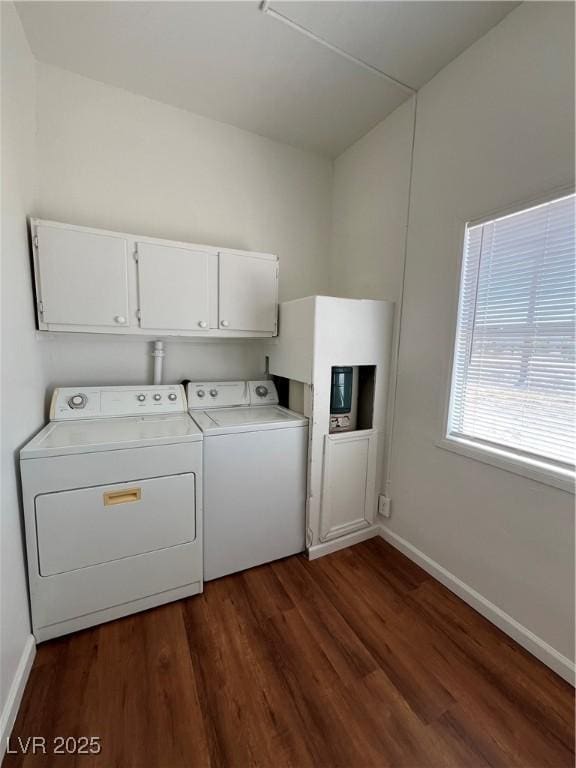 2170 W Gally Rd, Pahrump, NV 89060 - laundry room with washing machine and clothes dryer, dark wood-type flooring, and cabinet space