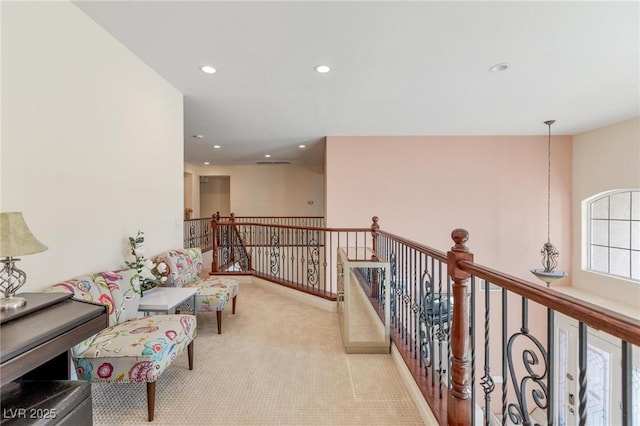 7112 Rancho De Taos Ct, Las Vegas, NV 89130 - hall featuring carpet, recessed lighting, and an upstairs landing