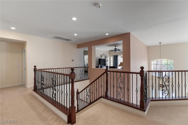 7112 Rancho De Taos Ct, Las Vegas, NV 89130 - corridor with carpet flooring, an upstairs landing, and recessed lighting