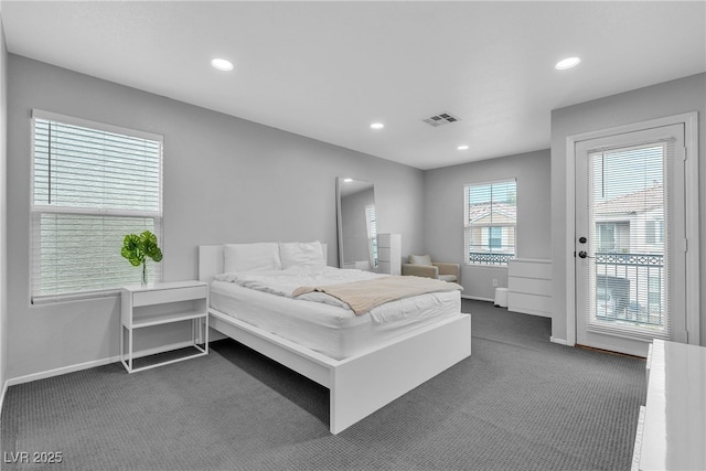 9074 Maycott Ave, Las Vegas, NV 89148 - bedroom with dark carpet, recessed lighting, and access to exterior