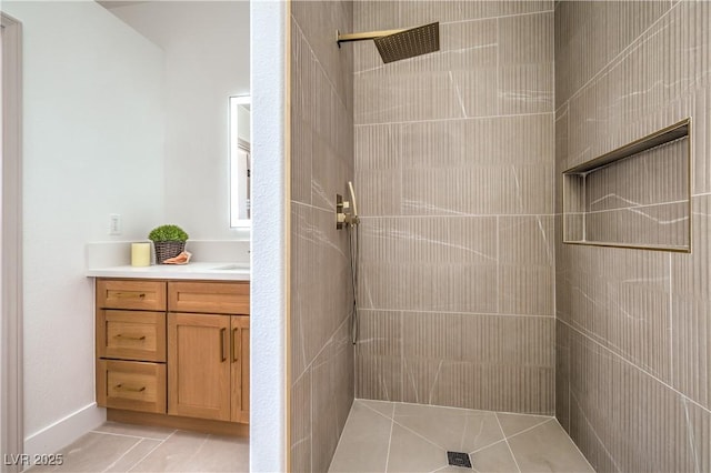 1144 Calico Ridge Dr, Henderson, NV 89011 - full bathroom with tiled shower, vanity, and tile patterned floors