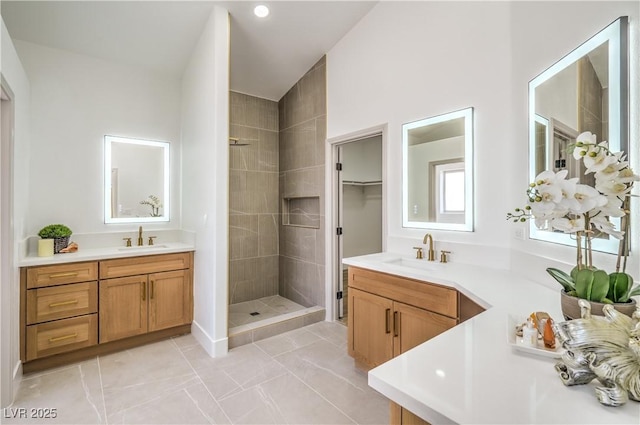 1144 Calico Ridge Dr, Henderson, NV 89011 - full bathroom featuring a shower stall and two vanities