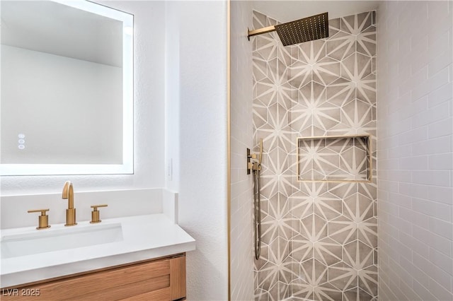 1144 Calico Ridge Dr, Henderson, NV 89011 - full bathroom featuring a tile shower and vanity