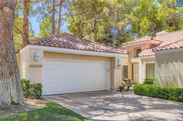7068 Bright Springs Ct, Las Vegas, NV 89113 - mediterranean / spanish house with concrete driveway, stucco siding, an attached garage, and a tile roof
