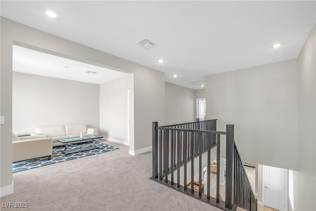 10189 Magnolia Creek St, Las Vegas, NV 89141 - hall featuring an upstairs landing, carpet, and recessed lighting