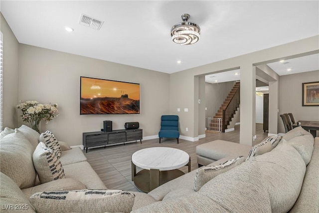 10189 Magnolia Creek St, Las Vegas, NV 89141 - living area featuring stairway, recessed lighting, and wood finished floors