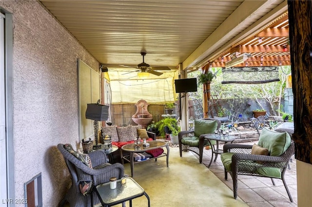 7721 Beach Falls Ct, Las Vegas, NV 89149 - view of patio with a pergola, a ceiling fan, and an outdoor hangout area