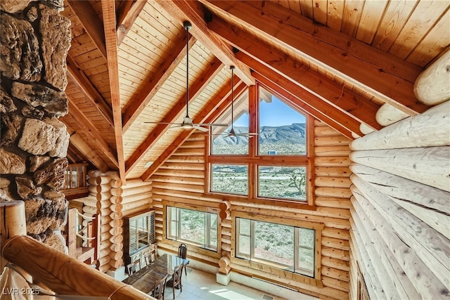 7790 Scottie St, Las Vegas, NV 89166 - detailed view of log walls and a wooden ceiling with exposed beams