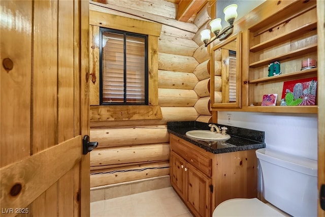 7790 Scottie St, Las Vegas, NV 89166 - bathroom with log walls, vanity, and tile patterned floors