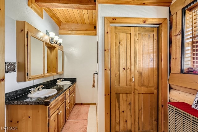 7790 Scottie St, Las Vegas, NV 89166 - full bath with double vanity, wood ceiling, and tile patterned flooring